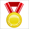赤い帯のついた金メダルのイラスト