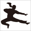 飛び蹴りをする女性のシルエットイラスト