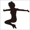 両膝を曲げてジャンプをする女性のシルエットイラスト