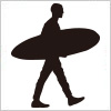 サーフボードを持って歩く男性のシルエット・影絵素材