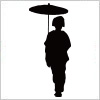 和傘をさす着物の女性のシルエット・影絵素材