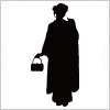 バックを持つ着物の女性のシルエット・影絵素材