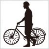 自転車を押す男性のシルエットイラスト