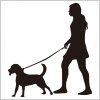 犬と散歩と女性のシルエットイラスト