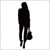 バッグを持って歩く女性のシルエット・影絵素材