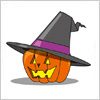 黒いとんがり帽子を被ったかぼちゃのハロウィンイラスト