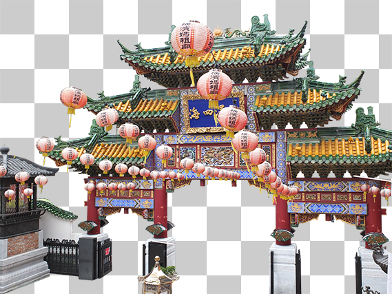 横浜中華街の門と提灯の切り抜き画像