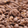 中央にピンのある明るめのコーヒー豆の写真（横）