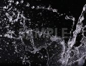 黒背景の水が四方に散布する写真・フォト