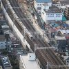 街並みと電車（総武線）を見下ろした写真・フォト素材