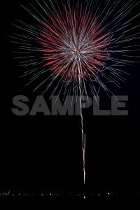 朱色・緑色の打ち上げ花火打ち上げ花火,江戸川花火大会,無料の写真